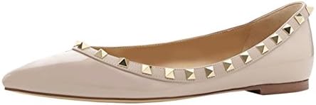 VOCOSI Pointed Toe Flats for Women, Fashion Rivets Studs Comfort Ballet Flats Shoes