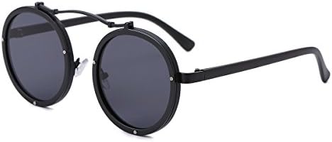 Round Retro Unisex Sunglasses Polarized Driving Mirrored Lens Steampunk Style UV Protection (Metal with Plastic, Black)