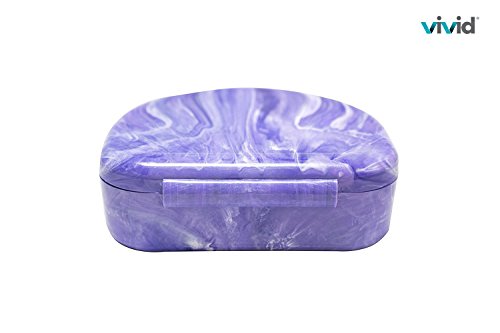 Orthodontic Retainer Case With Hinged Lid Snaps, Portable Denture Cases, Mouthguard Case for Retainer and Dentures (Purple Marble) - Thumbnail 3