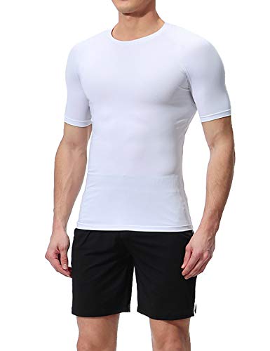 Lavento Men's Compression Shirts Cool Dry Short-Sleeve Workout Undershirts (3 Pack-Crew Neck White,Medium) - Thumbnail 6