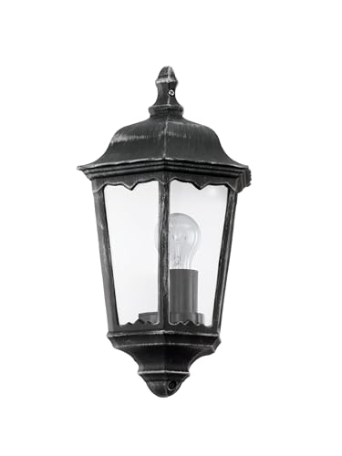 EGLO Außen-Wandlampe Navedo, 1 flammige Außenleuchte, Wandleuchte aus Aluguss und Glas, Farbe: Schwarz, silber-patina, Fassung: E27, IP44