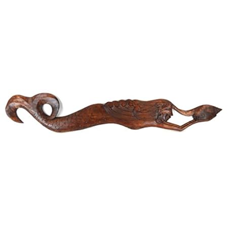 Hand Carved Rustic Mahogany Wash Wood Mermaid Wall Plaque 38