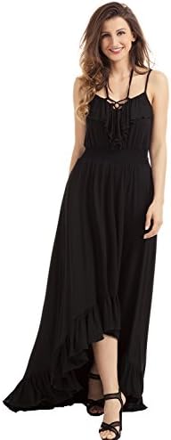 Women's Black Light Pink Lace Up V Neck Hi-low Long Boho Maxi Sexy Dress New