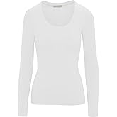 Pure Look Women's Long Sleeve Stretch Cotton Slim Fit Lightweight Basic T-Shirt