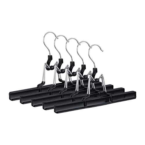 Relaxdays Metal Trouser Hangers Pack of 5, 360° Swivel Hooks, Firm Clamps, Skirt Holders, Rubberized, 26 cm, Black