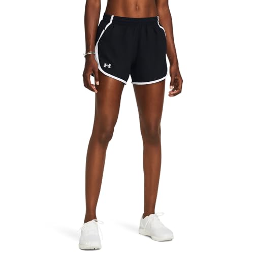Under Armour Womens Fly By Shorts, (002) Black/White/Reflective, 3X-Large