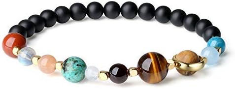 coai The Eight Planets Guardian Star Stone Solar System Bracelet for Men Women, Black,Blue,Turquoise, 17 cm