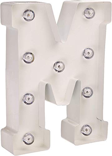White Metal Marquee Letter- M -Vintage-Style Lighted Marquee Letter with On/Off Switch, Ideal for Weddings, Special Events, and Room Décor, Galvanized Metal Finish, 9.87" Tall