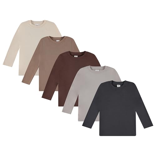 Cudlie 5-Pack Toddler Boys’ Solid Long Sleeve Tees– Five Timeless Cotton Blend Crewnecks in Rich, Modern Colors