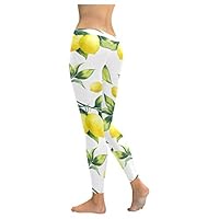 Tagours Spring Leggings for Women Fresh Fruit Yellow Lemon Limes Stretchy Low Waist Leggings Yoya Pants Running Gym Ti