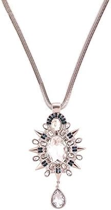 CHOOSEBERRYAntique Necklace with Blue Crystals Spiky Oxidized Silver Turkish Long Pendant Necklace For Girls and Women