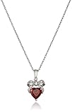 Sterling Silver Garnet and Diamond Accent Bow Heart Pendant Necklace, 18