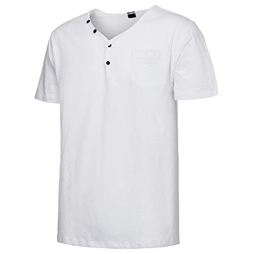 Allywit-Mens Long Sleeve Button T Shirt Tee Cotton V Neck Henley Shirts Undershirt Slim Fit Tops White - Thumbnail 2