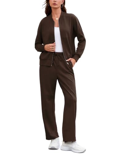 Quenteen Track Suits for Women Set Zip Up Jacket High Waist Wide Leg Pants at Amazon