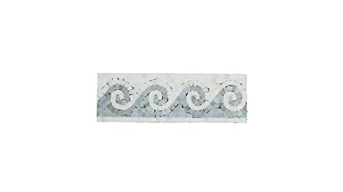 Oriental White (Eastern White) Marble Wave Border with Blue & Gray Marble Dots, Polished
