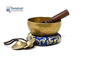 Image of 5.5" Tibetan Singing Bowl for Meditation, Sound Healing, Yoga & Sound Therapy. Made of 7 metals. Silk Cushion, Wooden Mallet, Box & Tingsha included by thamelmart