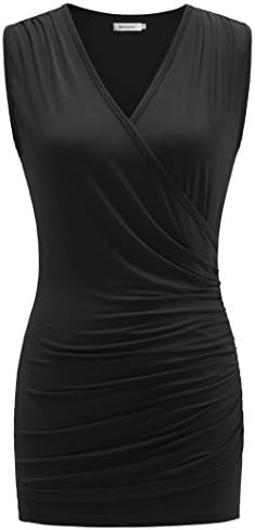 Kospoon Womens Tops, Sleeveless V Neck Front Drape Tunic Tops Plus Size Black XXL