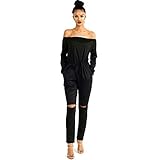 ALAIX Women's off-Shoulder Bodycon Knee Hole Pants Party Club Jumpsuits Rompers