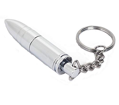 Bullet Cigar Punch Cutter Keychain Ejector and Key Ring Kit Silver