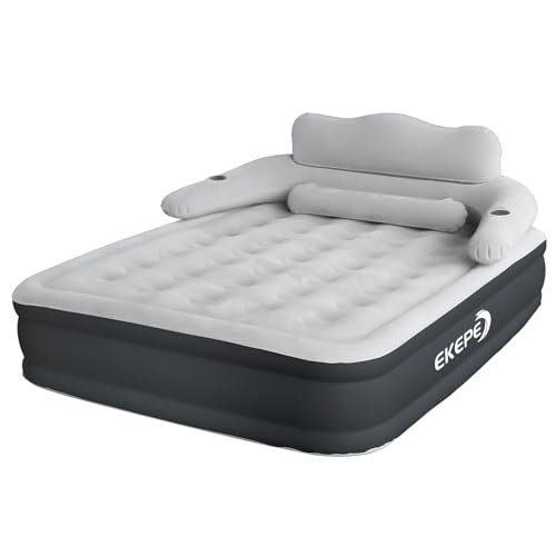 Photo 1 of EKEPE Air Mattress with Headboard, 18 in Inflatable with Built-in Pump, Blow Up Mattress with Removable Electric Pump, Comfort Air Bed Queen for Camping & Home - Grey