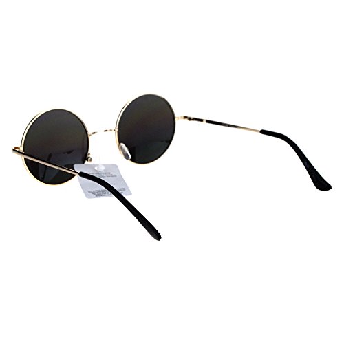 SA106 Mens Round Circled Mirrored Lens Wire Rim Musician Sunglasses (Gold Oil Slick)