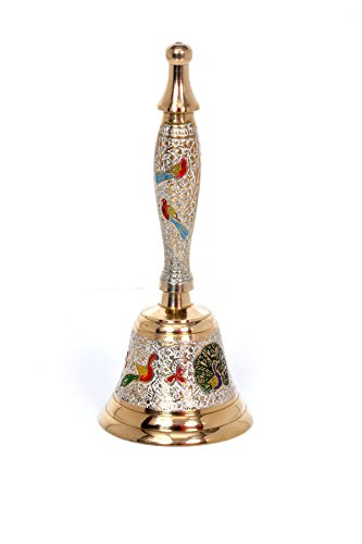 Hashcart Indian Traditional Colorful Musical Hand Held Brass Bell/Ghanti for Puja/Pooja, Prayer, Indian Festivals & Christmas, White