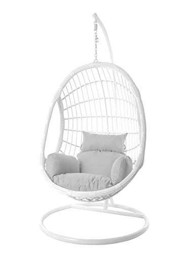 Kideo® Komplettset: großer Hängesessel mit Kissen, Korbsessel, Swing Chair, Loungemöbel (Gestell- und Korbfarbe: weiß… – Bild 3
