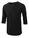 HETHCODE Men's Casual Raglan Fit Soft Baseball 3/4 Sleeve Active Sports Henley T-Shirts Tee Black M