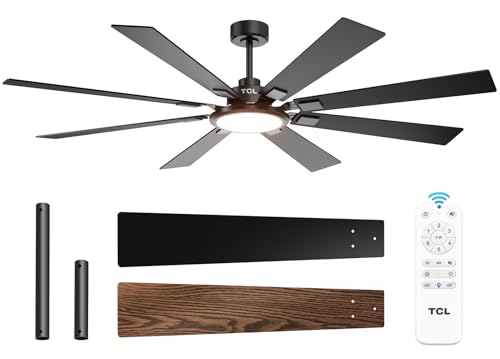 TCL Ceiling Fans with Lights and Remote: 8 Blades, Quiet Reversible DC Motor, Dimmable Super Bright LED, Noiseless Large Modern Fan for Room, Outdoor, Commercial and Industrial Use (Black, 72 Inch)