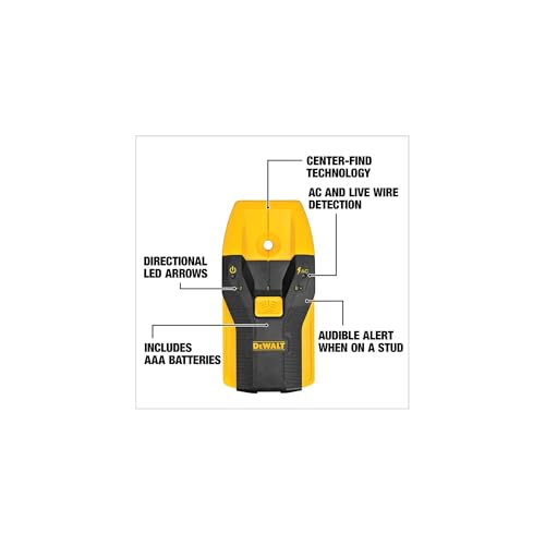 DEWALT Stud Finder, 3/4”, Locate Framing Studs Efficiently with LED Arrows, Ideal for Wood and Metal, AAA Batteries Included (DW0100)