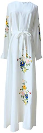 Sunyastor Muslim Dress for Women Kaftan Long Sleeve Casual Embroidered Maxi Dress Dubai Muslim Abaya Long Gown Dress
