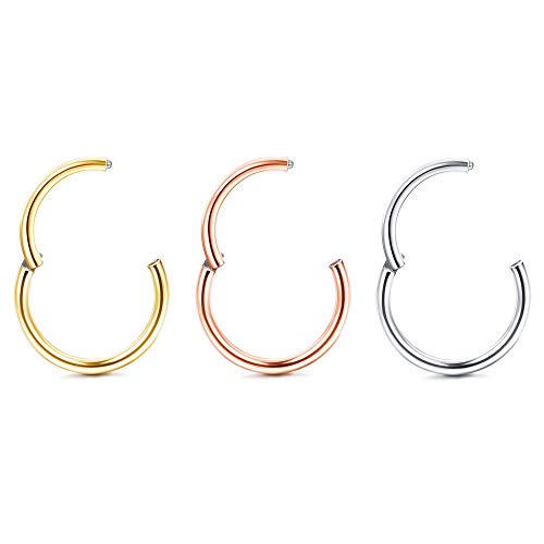 image for Jstyle 3Pcs 18G Hinged Clicker Nose Rings Hoop Surgical Steel Helix Ca