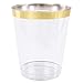 Plastic Disposable Cup 14 oz Tumblers (100 Pack) - Clear Drinkware with Gold Rim Perfect for Weddings and Parties