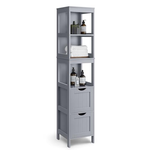 VASAGLE Hochschrank Badezimmer, 2 Schubladen, 3 offene Fächer