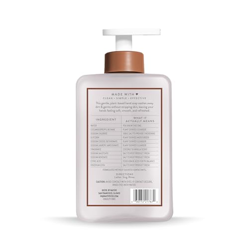 NATIVE LIQUID HAND SOAP, COCONUT & VANILLA SCENT, NON-DRYING FORMULA FOR SOFT, SMOOTH HANDS, MADE WITH PLANT-BASED CLEANSERS, SULFATE & PARABEN FREE, 13 OZ BOTTLE