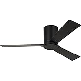 Generation Lighting 3RZHR44MBK Rozzen Flush Mount/Hugger Indoor/Outdoor Damp Rated 44" Ceiling Fan with Remote, 3 Reversible 