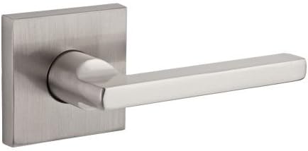 Baldwin PV.SQU.CSR Square Privacy Lever Set with Contemporary Square Rose, Satin Nickel