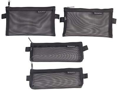 Zipper Pouch, 4 PCS, Mesh Zipper Bags Clear Zipper Pouch Small Organizer Bag Zipper Folder Bag Cosmetic Bags Travel Storage Bags 4 Bags/Package, Colour Random (M/S-Black)