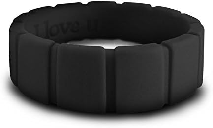AZCOO - Silicone Wedding Ring Band for Men Women 3D Edge Flat Square Shape Engraved Love Design USA