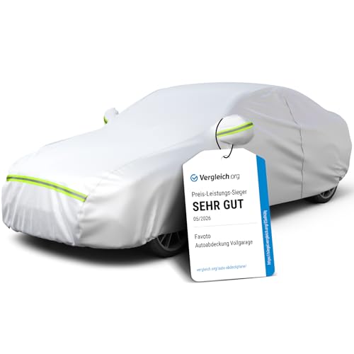 Favoto Autoabdeckung Vollgarage Abdeckplane Auto Garage Staubdicht Wasserdicht Autohülle Autoplane Winter & Sommer für 450-495 cm Sänfte Limousine Silber 2.95kg