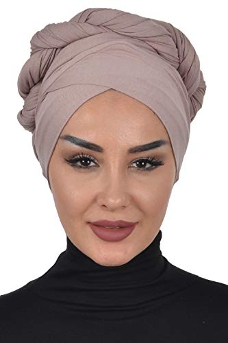 Jersey Shawl for Women Cotton Wrap Instant Modesty Turban Cap Bonnet Mink - Thumbnail 4