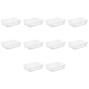 Image of Sterilite 16558010 28 Quart/ 27 Liter Storage Box, White Lid w/ Clear Base, 10-Pack