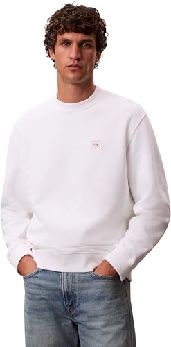 Sweat d’Intérieur Homme Terry Badge avec Col Ras-du-Cou, Blanc (Bright White), M