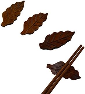 4 Pieces Hand crafted Leaf Shape Wooden Chopsticks Spoon Forks Rest Holder (3)
