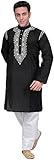 Exotic India Black Kurta Pajama with Lucknavi Embroider