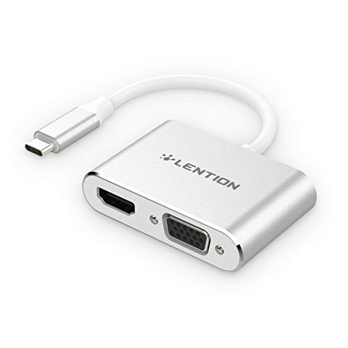 LENTION USB-C to 4K HDMI & VGA Dual Display Digital AV Adapter Compatible 2018 2019 MacBook Air & iPad Pro, MacBook Pro (Thunderbolt 3), XPS 13/15, Surface Book 2/Go, Chromebook, More (Silver)