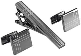 RURUI Cufflinks Tie Clip Set Men's Natural Unique Stripe Elegant Cufflinks Tie Bar Set with Gift Box (set)