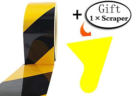 Elepa Reflective Hazard Warning Tape - 2" X 75 Feet Yellow/Black Hazard Tape- High Intensity Reflective Caution Tape, Safety Tape for Stairs Steps, Floors, Waterproof, 1pc Free Gift Scaper Included