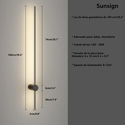 Sunsign iluminación for Pared de tira larga de luz de pared lineal LED moderna, Diseño creativo giratorio Fondo de la sala de estar Dormitorio Cabecera de cama lámpara de pared interior, 100cm-negro