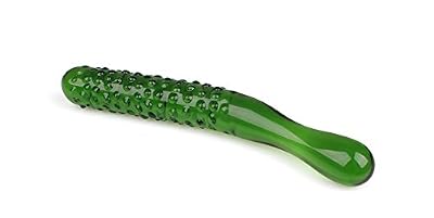 Green Cucumber Shape Pyrex Massage Wand Stick Glass Massager Perfect Curve Studded Design